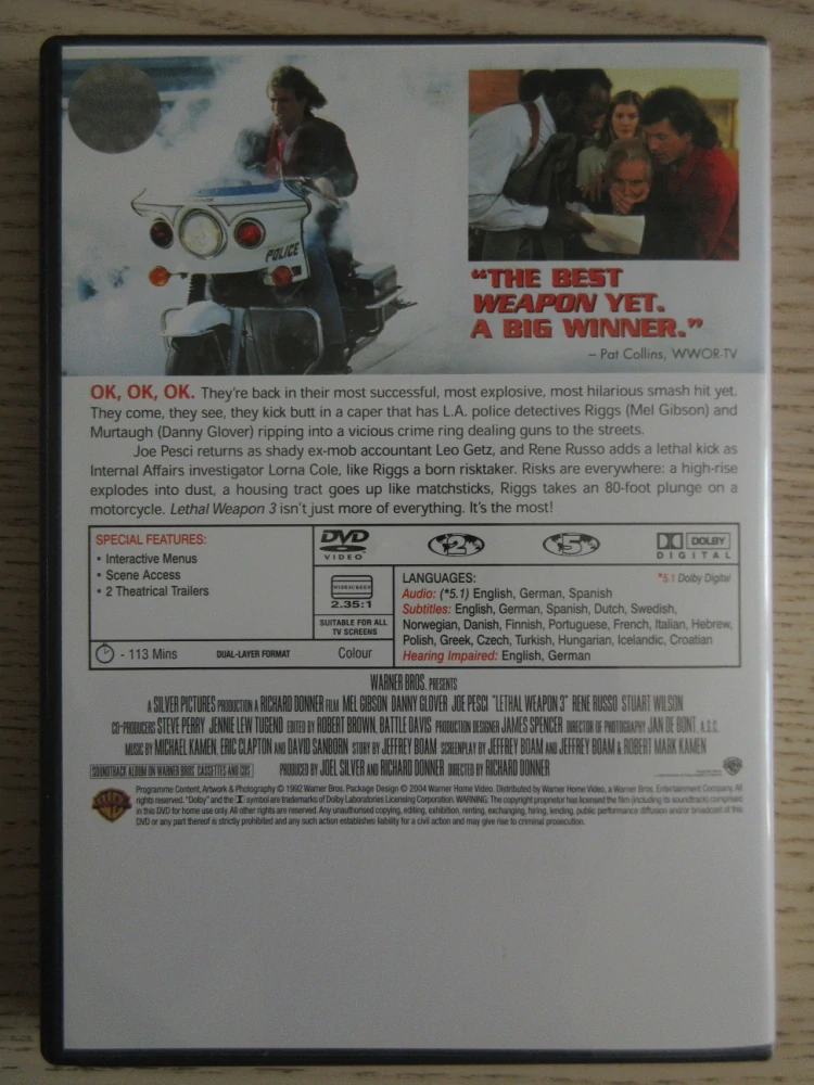 SMRTONOSNÁ ZBRAŇ 3, M. GIBSON, D. GLOVER, GB OBAL, ČESKÉ TITULKY, DVD FILM