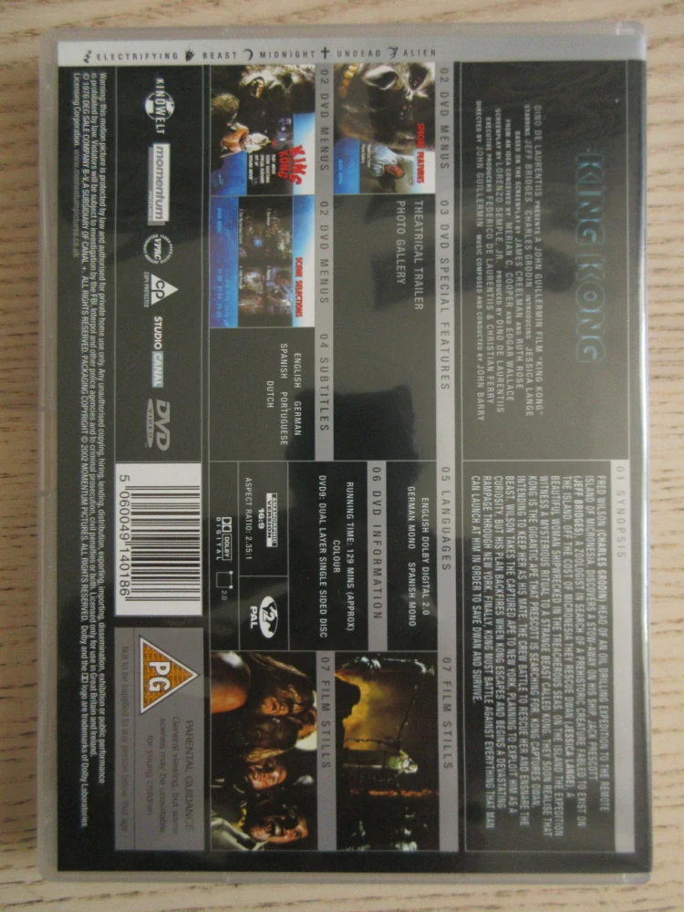 KING KONG, J. BRIDGES, J. LANGE, CH. GRODIN, GB OBAL, ČESKÉ DVD FILM
