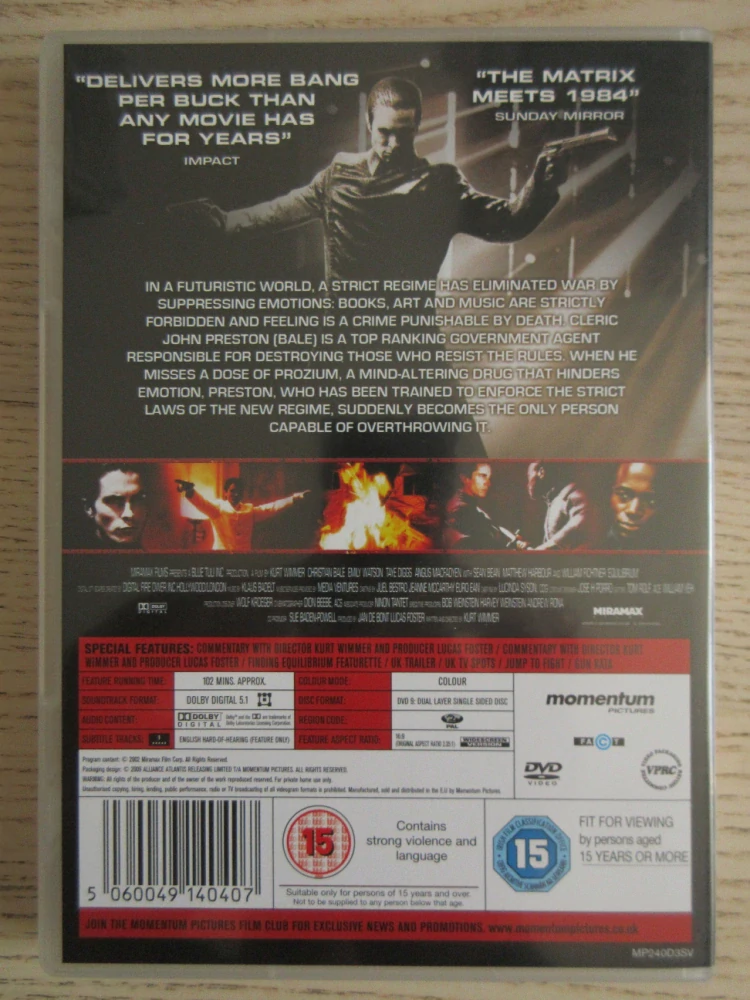 EQUILIBRIUM, CH. BALE, T. DIGGS, GB OBAL, ČESKÉ DVD FILM