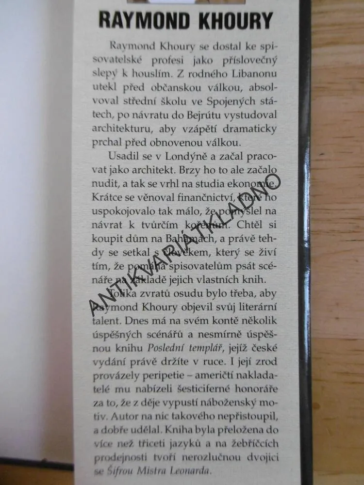 POSLEDNÍ TEMPLÁŘ, RAYMOND KHOURY, **an