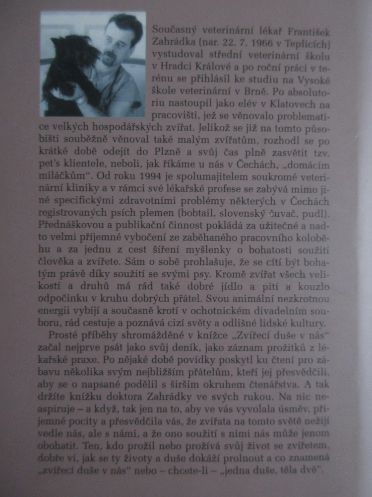 ZVÍŘECÍ DUŠE V NÁS, FRANTIŠEK ZAHRÁDKA - AUTOGRAM, **an