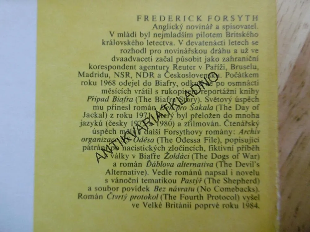 ČTVRTÝ PROTOKOL, FREDERICK FORSYTH, 1. VYDÁNÍ ! **an