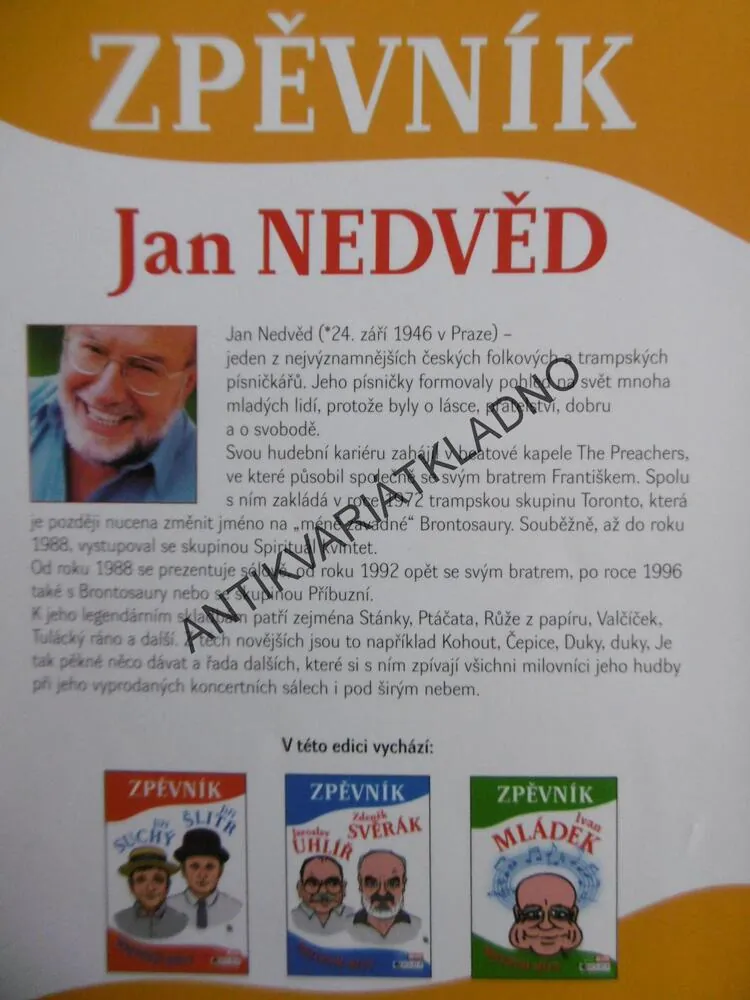 ZPĚVNÍK, JAN NEDVĚD, BRONTOSAUŘI, NOTY, TEXT, AKORDY, KYTARA