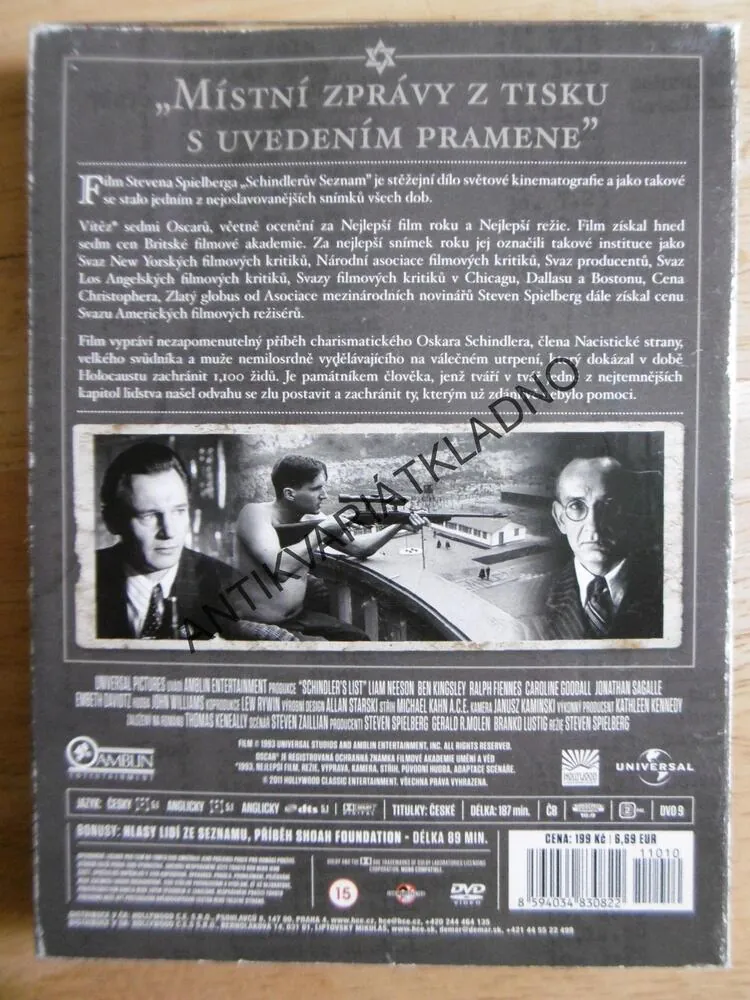 SCHINDLERŮV SEZNAM, DVD FILM 