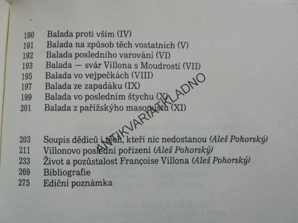 ŠIBENIČNÍK, FRANCOIS VILLON, JIŘINCOVÁ, **an