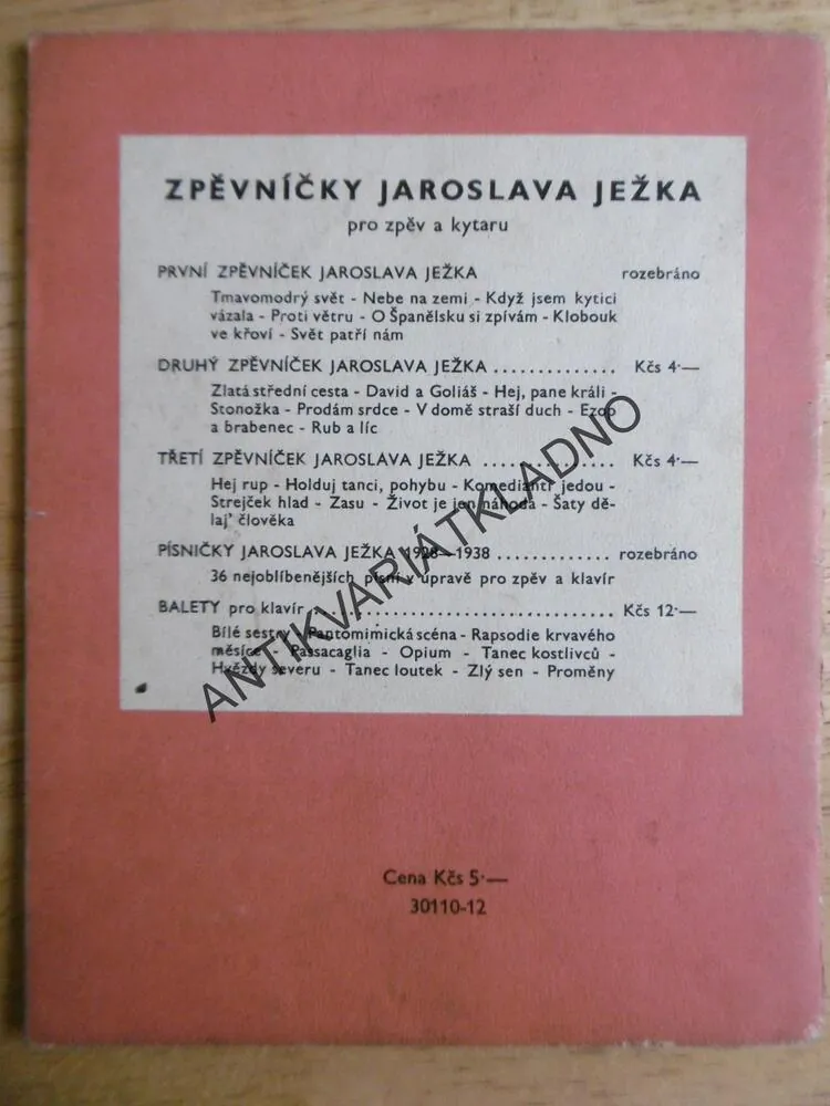 ČTVRTÝ ZPĚVNÍČEK JAROSLAVA JEŽKA, NOTY, TEXTY, 1 ks, ZPĚVNÍK