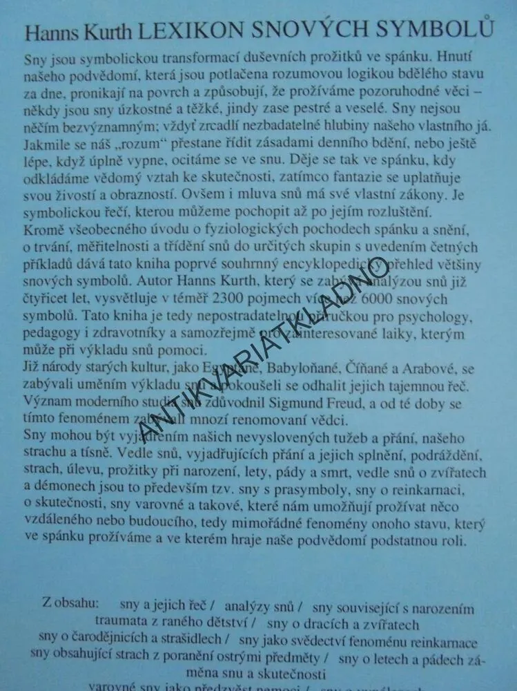 LEXIKON SNOVÝCH SYMBOLŮ, HANNS KURTH, SPÁNEK, SEN, **an
