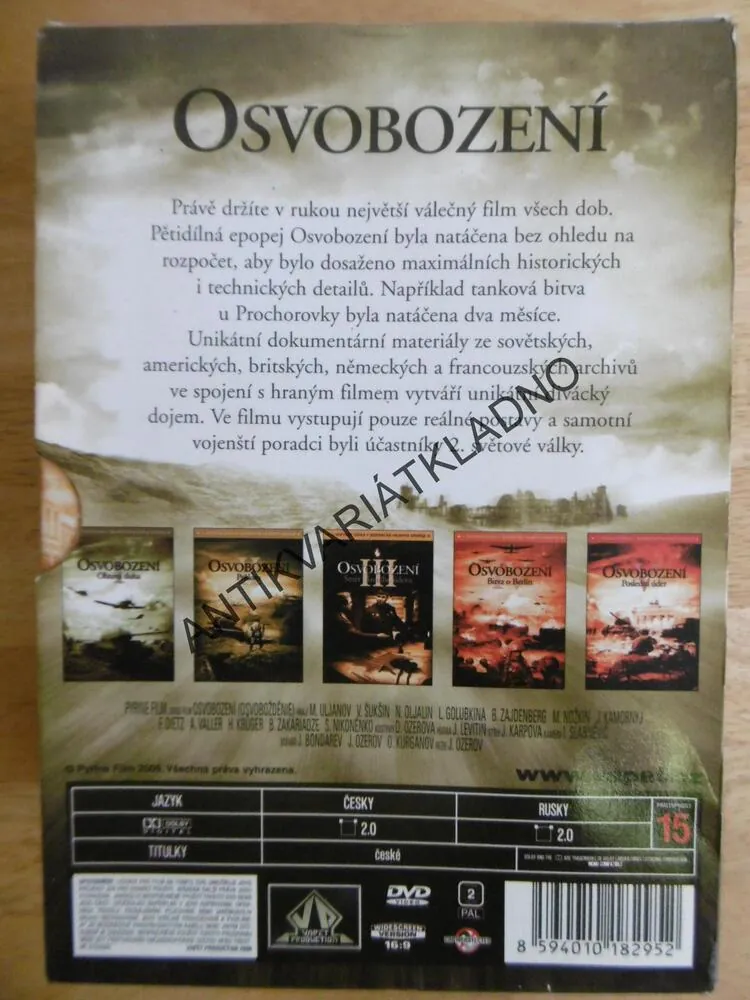 OSVOBOZENÍ 1-5,DVD FILM 2.SVĚT.VÁLKA, bez kartonového obalu