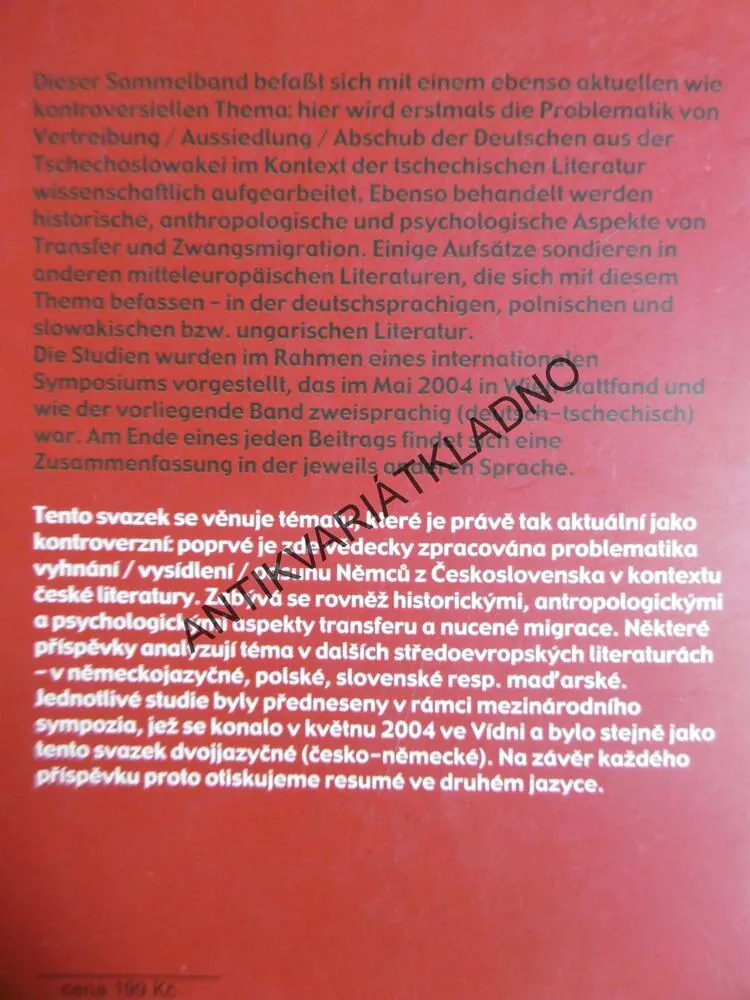 TRANSFER VYHNÁNÍ ODSUN V KONTEXTU ČESKÉ LITERATURY, ČESKY, NĚMECKY, **an