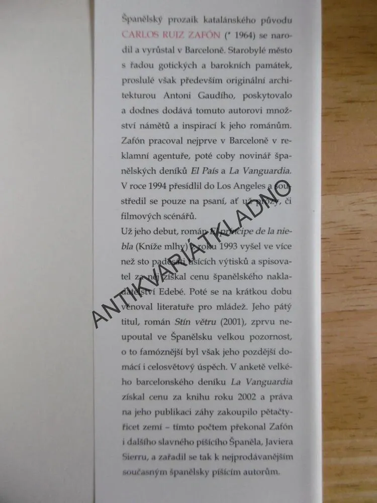 STÍN VĚTRU, CARLOS RUIZ ZAFÓN, **an