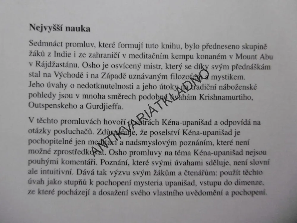 NEJVYŠŠÍ NAUKA , PROMLUVY O KÉNA-UPANIŠÁDÁCH, OSHO,