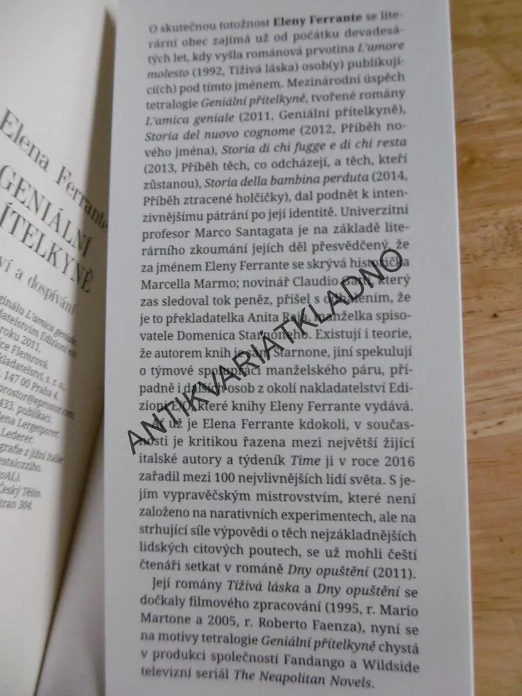 GENIÁLNÍ PŘÍTELKYNĚ,1., ELENA FERRANTE, **an