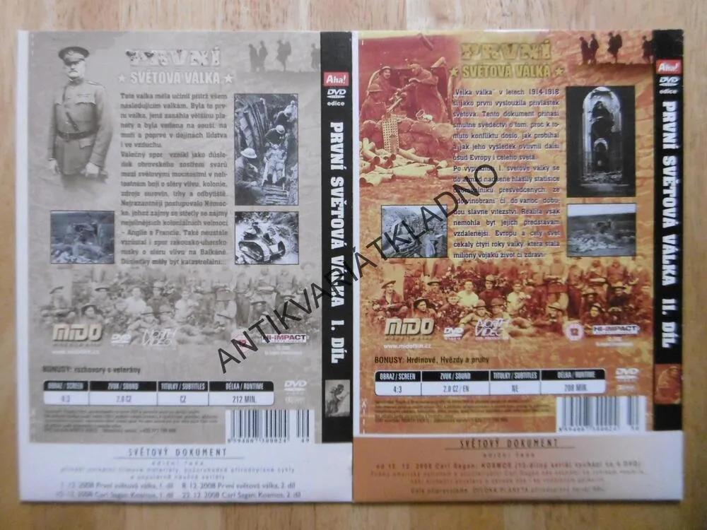 PRVNÍ SVĚTOVÁ VÁLKA 1-2, SVĚTOVÝ DOKUMENT DVD FILM SVĚT.VÁLKA