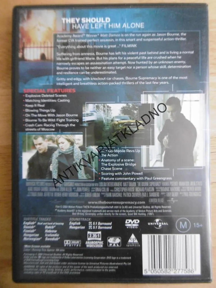 THE BOURNE SUPREMACY, MATT DAMON, DVD FILM, BEZ DABINGU I ČESKÝCH TITULKŮ
