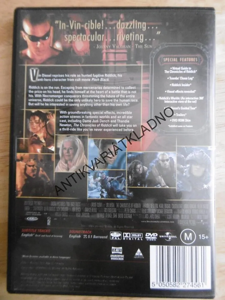 RIDDICK, VIN DIESEL, DVD FILM BEZ DABINGU BEZ ČESKÝCH TITULKŮ