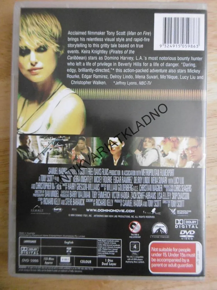 DOMINO, KEIRA KNIGHTLEY, MICKEY ROURKE, DVD FILM BEZ DABINGU BEZ ČESKÝCH TITULKŮ