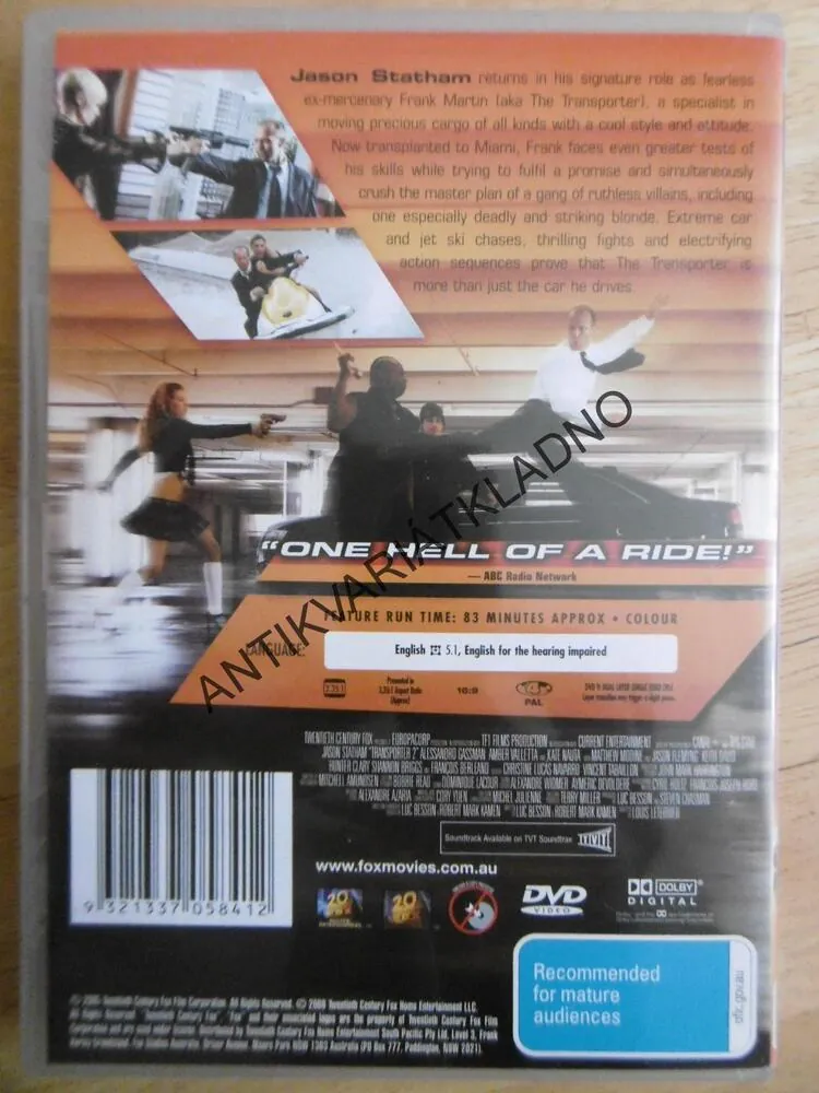 TRANSPORTER 2., JASON STATHAM,DVD FILM, BEZ DABINGU I ČESKÝCH TITULKŮ