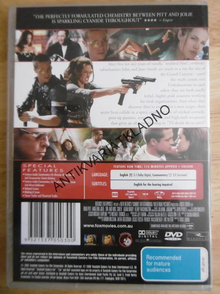 MR. AND MRS. SMITH, ANGELINA JOLIE, BRAD PITT, DVD FILM, BEZ DABINGU I ČESKÝCH TITULKŮ
