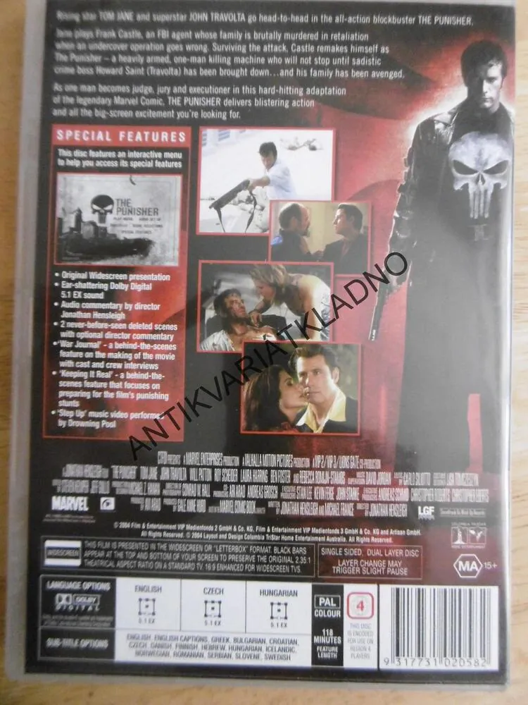 THE PUNISHER, TOM JANE, JOHN TRAVOLTA, DVD FILM, BEZ DABINGU I ČESKÝCH TITULKŮ