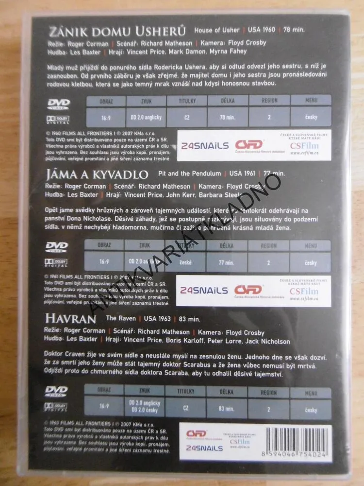 3 X EDGAR ALAN POE, DVD FILM HOROR