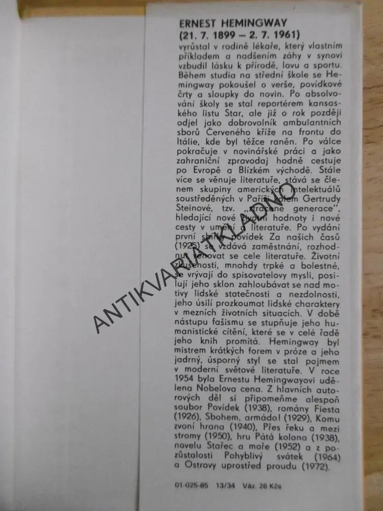 FIESTA, STAŘEC A MOŘE, ERNEST HEMINGWAY, **an