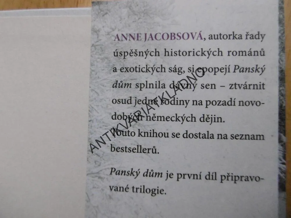PANSKÝ DŮM, POČÁTEK RODINNÉ SÁGY, ANNE JACOBSOVÁ, **an
