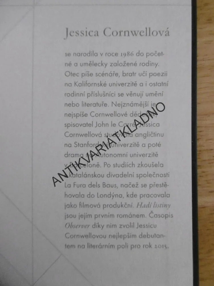 HADÍ LISTINY, JESSICA CORNWELLOVÁ, **an
