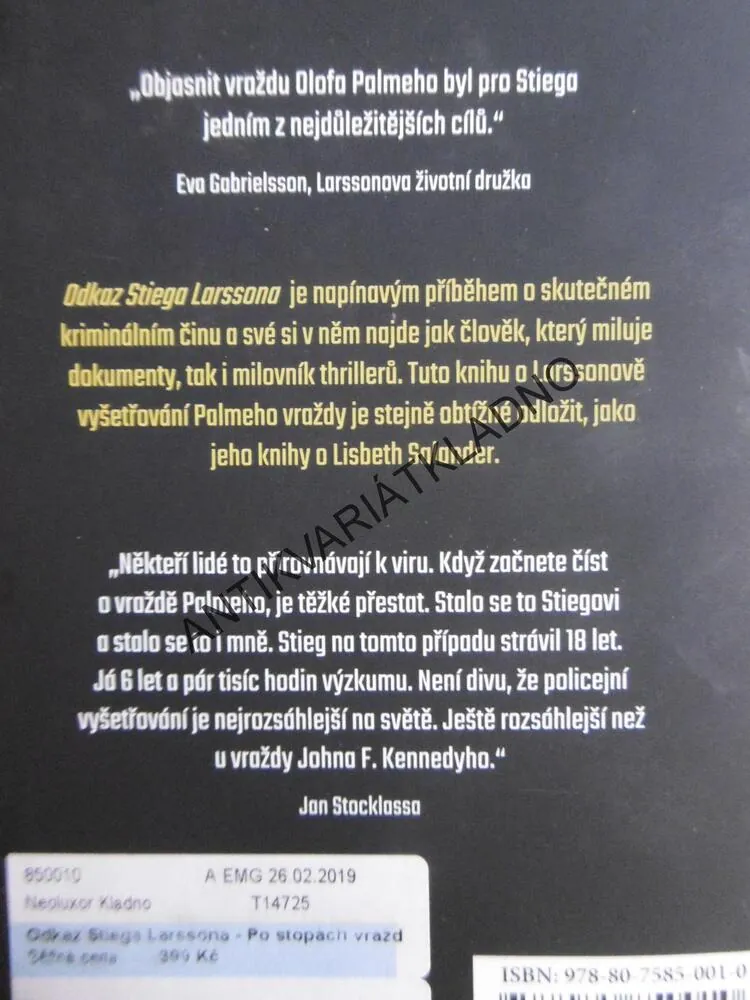 ODKAZ STIEGA LARSSONA, PO STOPÁCH VRAŽDY OLOFA PALMEHO, JAN STOCKLASSA, **an