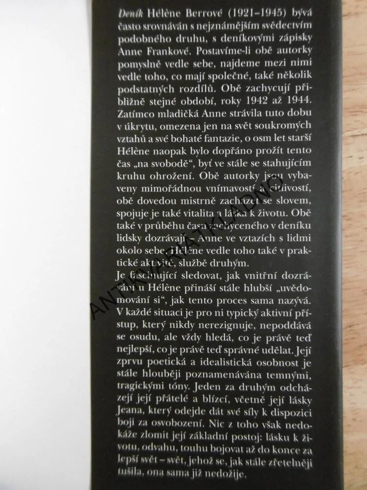 DENÍK HÉLÉNE BERROVÁ, DENÍK ŽIDOVSKÉ DÍVKY V OKUPOVANÉ FRANCII 1942-44, **an