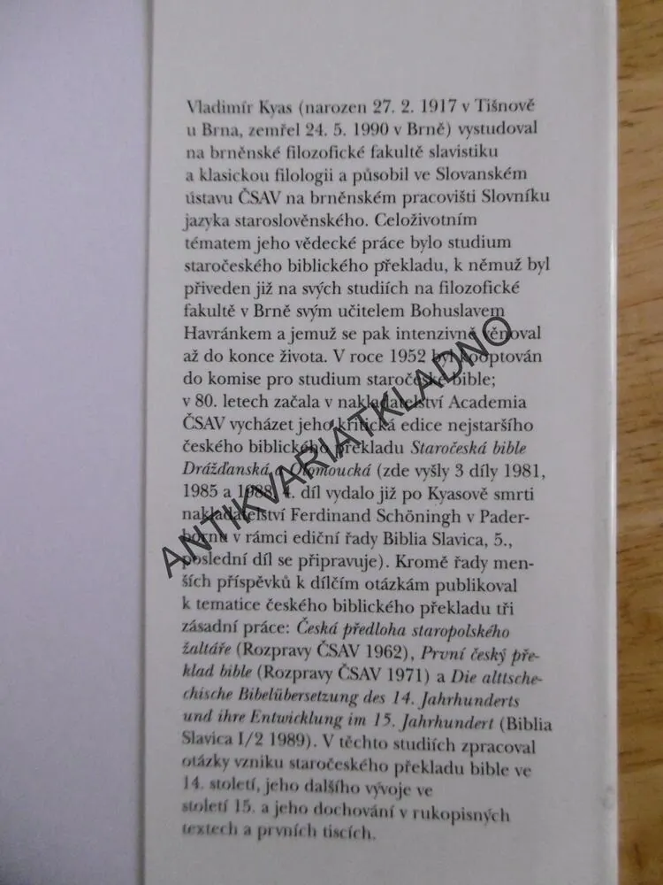 ČESKÁ BIBLE V DĚJINÁCH NÁRODNÍHO PÍSEMNICTVÍ, VLADIMÍR KYAS, **an