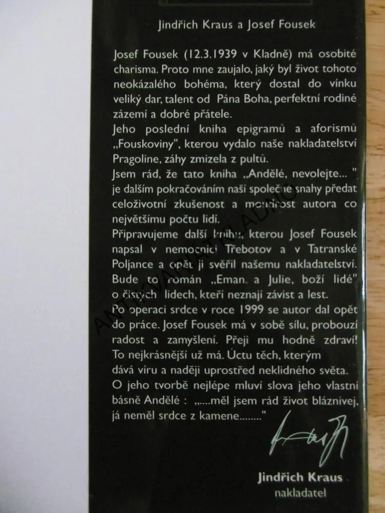 ANDĚLÉ NEVOLEJTE...,JOSEF FOUSEK, autogram s věnováním, **an