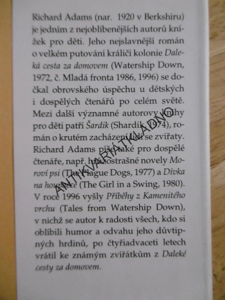PŘÍBĚHY Z KAMENITÉHO VRCHU, RICHARD ADAMS, ADOLF BORN, **an