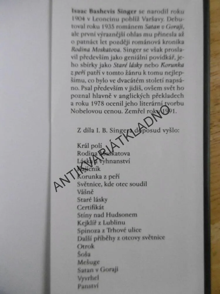 DĚDICTVÍ, ISAAC BASHEVIS SINGER, **an