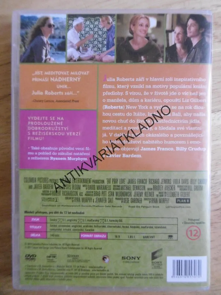 JÍST, MEDITOVAT, MILOVAT, JULIA ROBERTS, DVD FILM