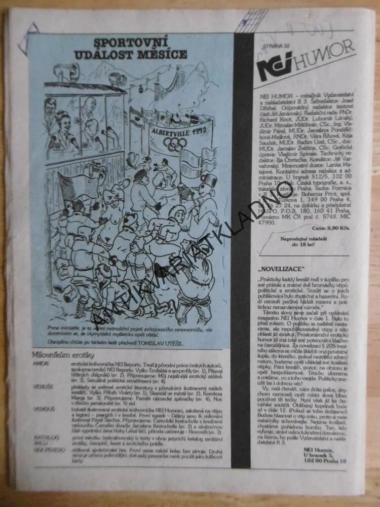 NEI HUMOR, 2/1992 ,EROTICKÁ KNIHOVNIČKA EROTIKA, SEX , PORNO