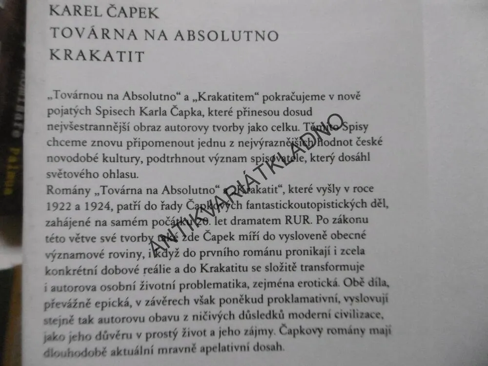 TOVÁRNA NA ABSOLUTNO, KRAKATIT, KAREL ČAPEK, 1982, **an
