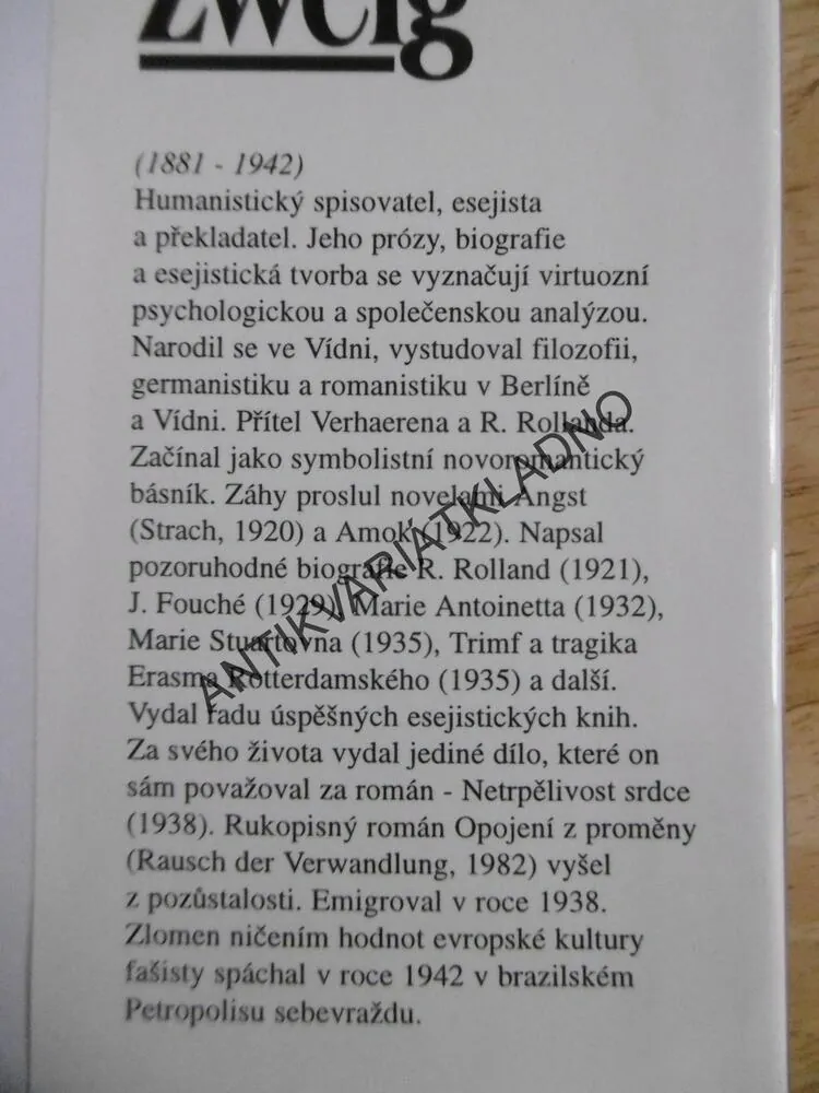 NETRPĚLIVOST SRDCE, STEFAN ZWEIG, **an