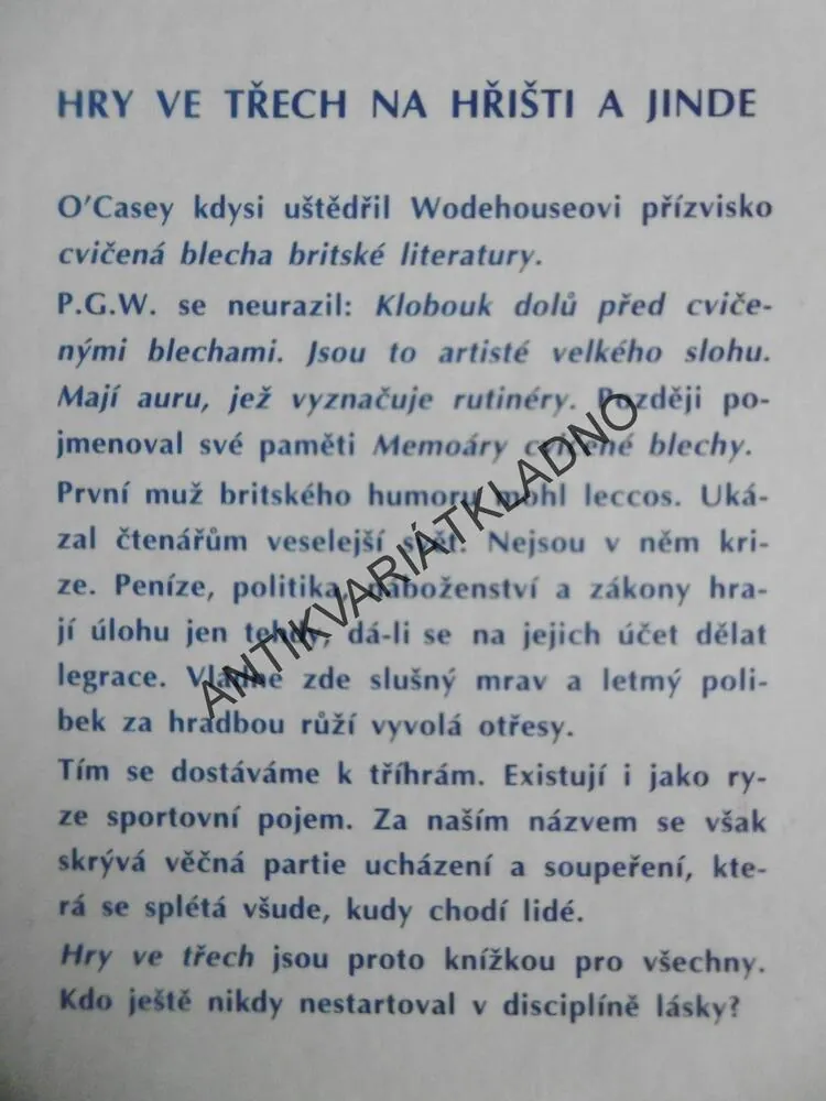 HRY VE TŘECH, PELHAM GRENVILLE WODEHOUSE, **an