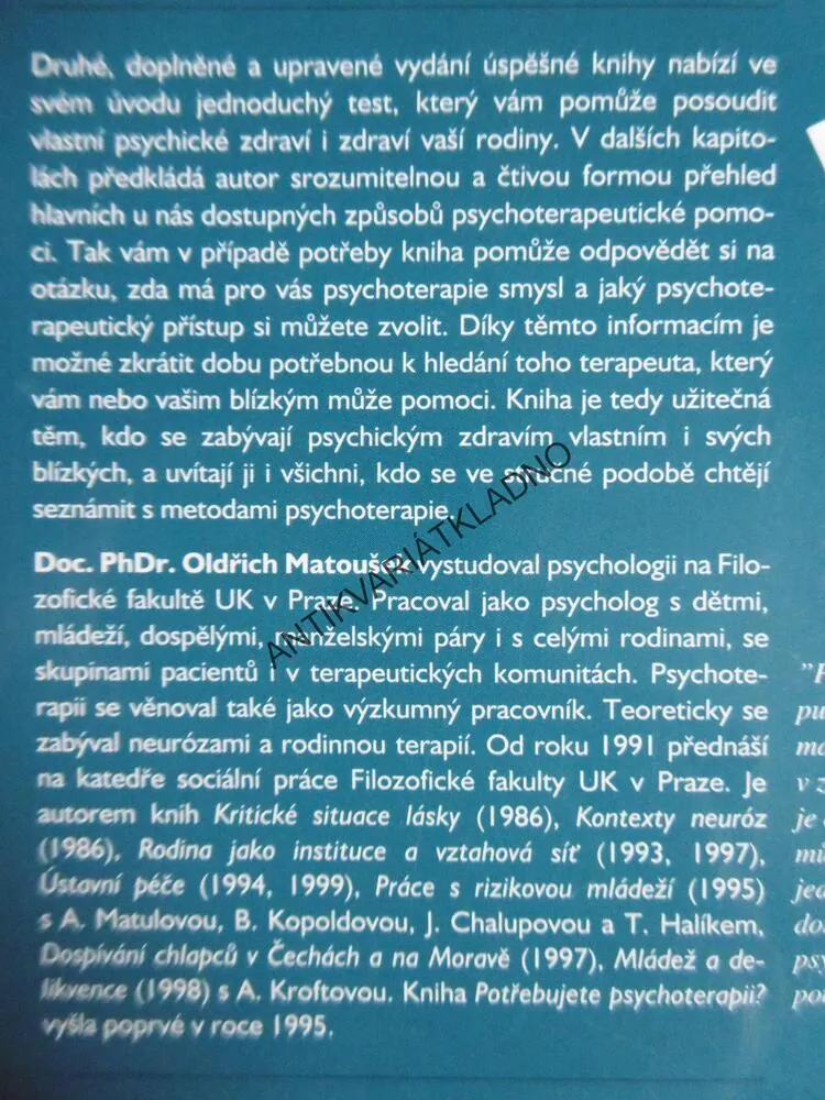 POTŘEBUJETE PSYCHOTERAPII? OLDŘICH MATOUŠEK