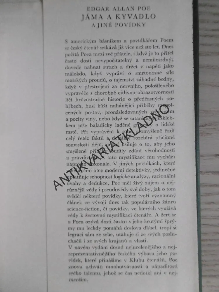 JÁMA A KYVADLO, EDGAR ALLAN POE, **an
