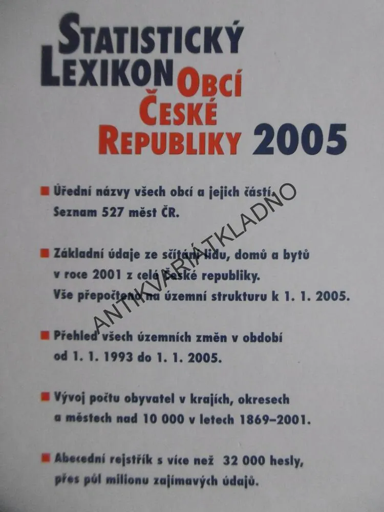 STATISTICKÝ LEXIKON OBCÍ ČESKÉ REPUBLIKY 2005, ČESKÝ STATISTICKÝ ÚŘAD, **an