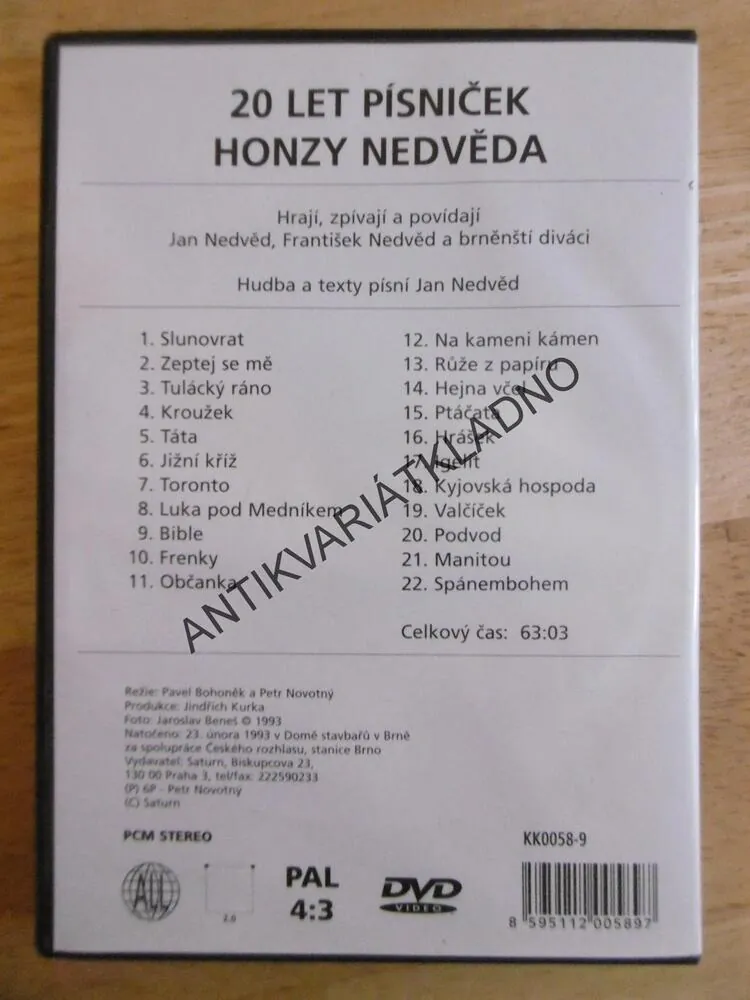 20 LET PÍSNIČEK HONZY NEDVĚDA, DVD HUDBA