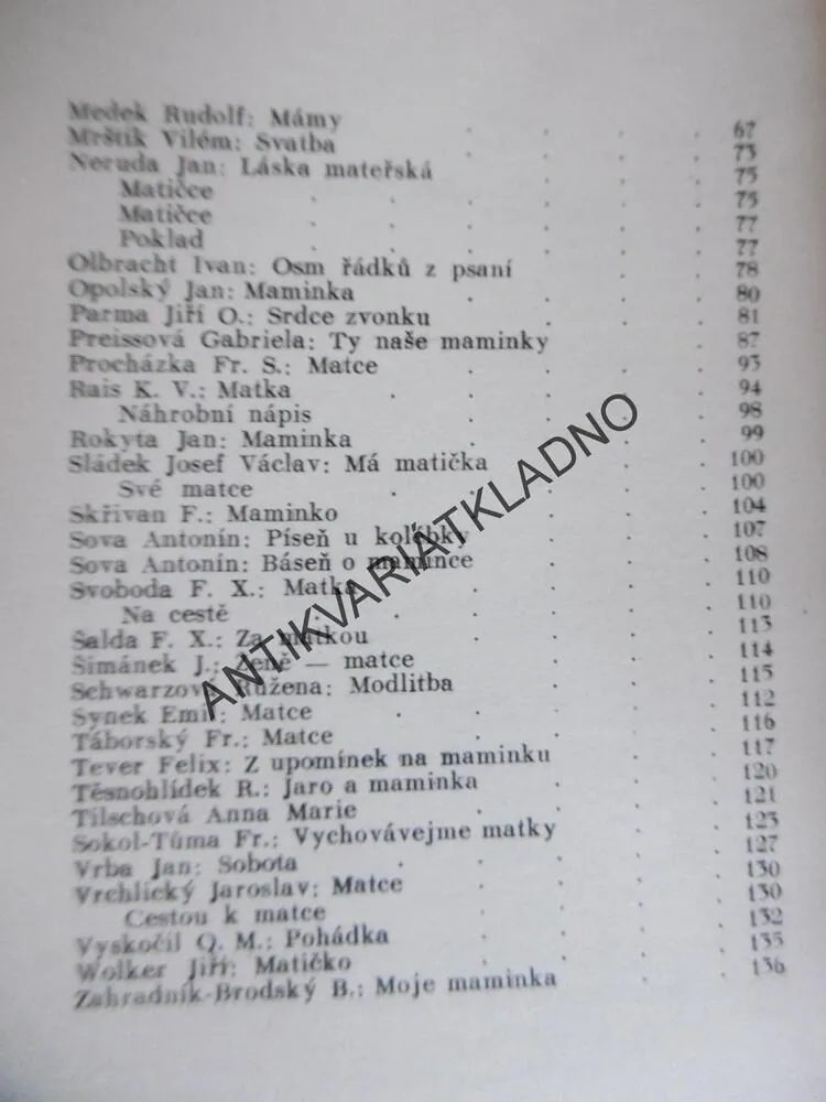 MATKA V PROJEVECH ČESKOSLOVENSKÝCH BÁSNÍKŮ A SPISOVATELŮ, V.J. KRÝSA, FR. SMATEK, 1935
