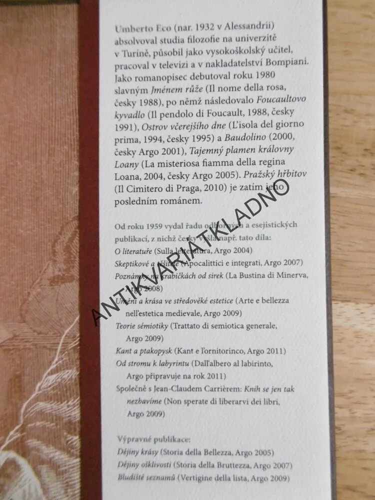 PRAŽSKÝ HŘBITOV, UMBERTO ECO, **an