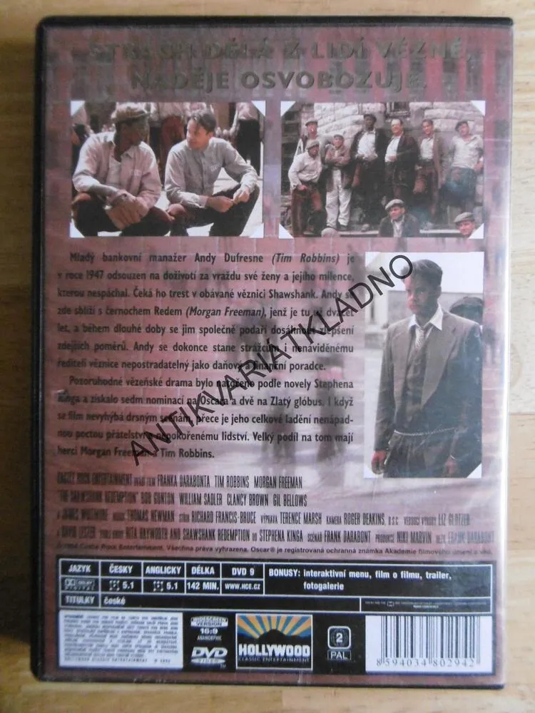 VYKOUPENÍ Z VĚZNICE SHAWSHANK, MORGAN FREEMAN, DVD FILM