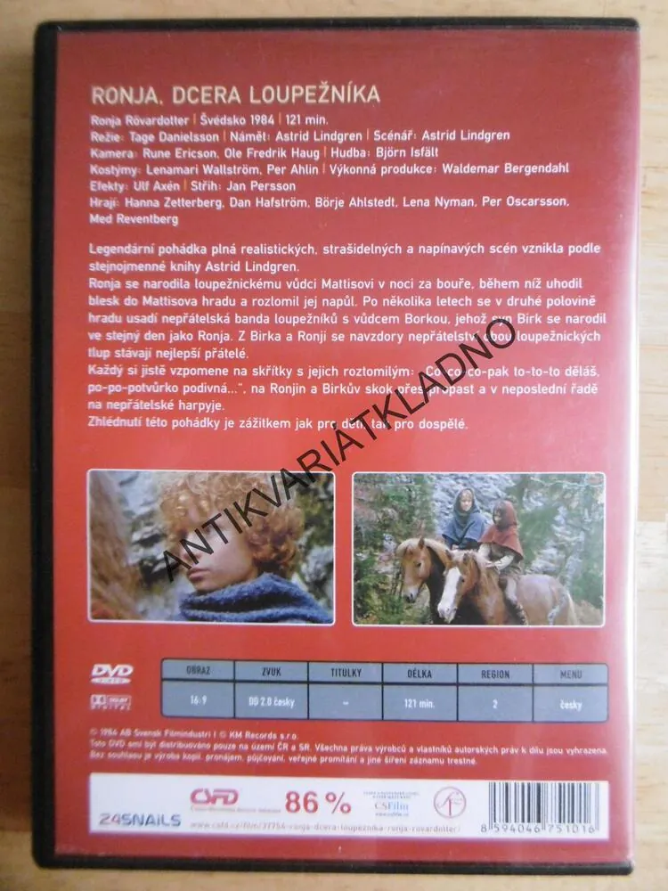 RONJA, DCERA LOUPEŽNÍKA, DVD FILM