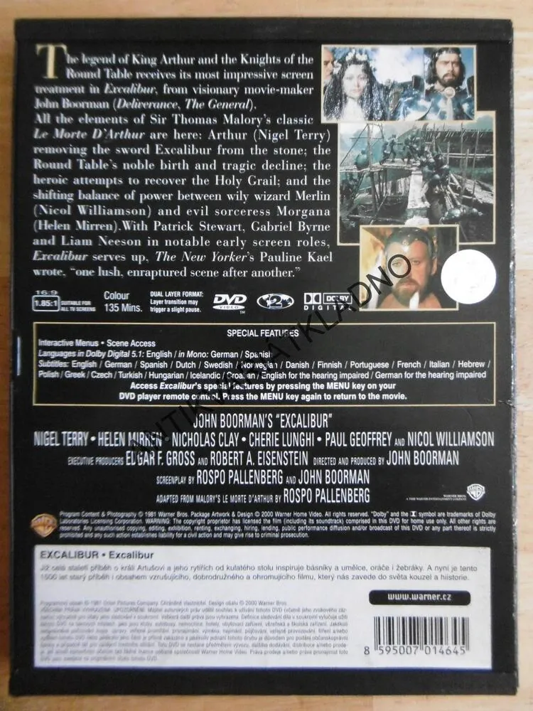 EXCALIBUR, ČESKÉ TITULKY, DVD FILM