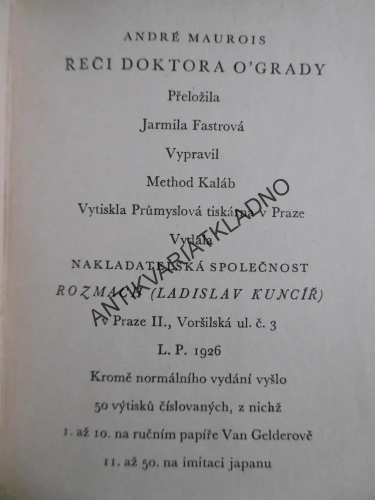 ŘEČI DOKTORA O'GRADY, ANDRÉ MAUROIS, **an