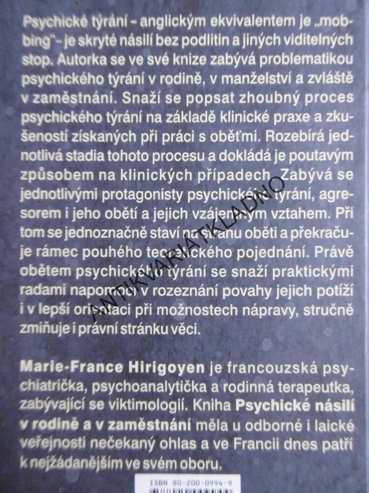 PSYCHICKÉ NÁSILÍ V RODINĚ A V ZAMĚSTNÁNÍ, MARIE-FRANCE HIRIGOYEN, **an