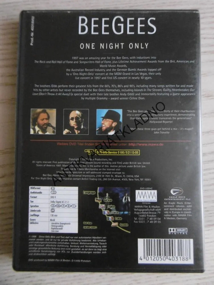 BEEGEES, ONE NIGHT ONLY, DVD HUDBA
